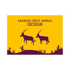 arabian oryx antelope desert animal silhouette flat design vector illustration