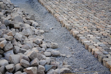 Construction d'une rue pav&eacute;e