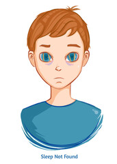 Tired boy needs sleep. Sleep not found