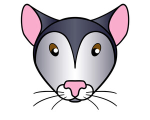 Mouse. Cute muzzle of a mouse or rat - vector full-color picture for children's books and goods. The throat of a gray mouse is a cartoon picture.