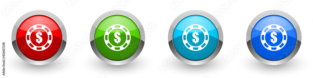 Aufkleber casino chip silver metallic glossy icons, set of modern design buttons for web, internet and mobile 