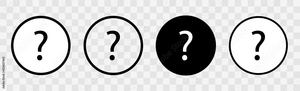Poster question mark icon. help symbol. faq sign. round speech bubble button isolated on transparent backgr