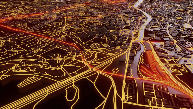 3d city map of dublin , ireland. city design, transportation 