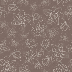 seamless pattern with flowers and buds in line art style