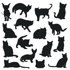Cats Silhouette Animal Illustration Vector. Icon Home Animal Pet Scrapbook Collection Set.