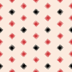Vector red black square caro ecru seamless pattern