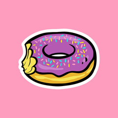Purple Bitten Donut Cartoon Vector