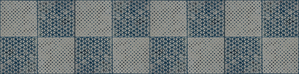 Gray white blue traditional motif tiles texture background banner panorama - Vintage retro cement tile with triangular square pattern dotted points print.