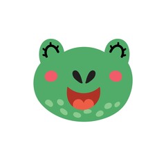 Cute frog face. Funny smiling toad character head. Hand drawn animal in cartoon style for kids and baby design. Vector illustration