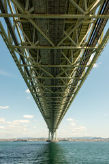 View of Akashi-Kaikyo Bridge from Awaji island in Japan.