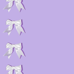 Creative pattern or frame made with white satin ribbon on pastel purple background. Happy sweet fun life idea. Trendy girl copy concept. Spring or summer layout.