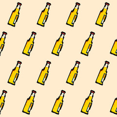 Beer bottle in 8 bit. Vector ornament like pixel art.