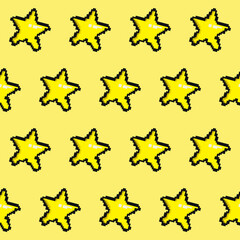 Yellow stars ornament. Pixel style in vector.