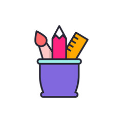 Brushes case vector Filled outline icon style illustration. EPS 10 file