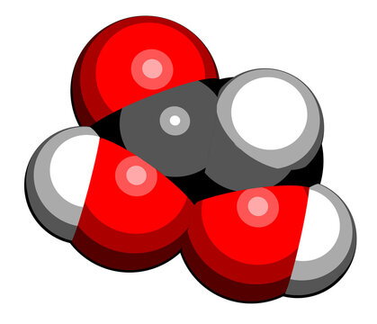 Glycolic acid (hydroacetic acid) molecule. 3D rendering. Atoms are represented as spheres with conventional color coding: hydrogen (white), carbon (black), oxygen (red).