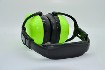 Industrial safety headphones on a white background