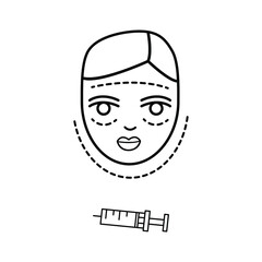 linear icon of facelift, filler injection, botox for youth and beauty. vector on white background