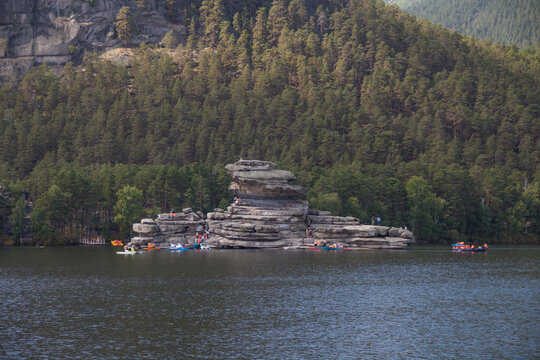 Rock Zhumbaktas in the resort of Borovoe (Burabay). Resort area Lake Borovoe