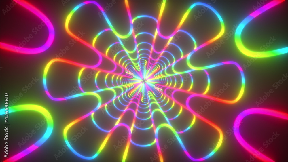 Poster graphic fractals in 3d render in form spiral grid. hypnotic swirl with creative mandala ornament. di