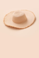 Stylish hat on color background