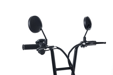 Scooter steering wheel with mirrors and elements on white background