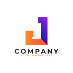 Creative Initial Letter J Logo Modern and Elegant. Purple and Orange Geometric Shape Arrow Style. Usable for Business and Branding Logos. Flat Vector Logo Design Ideas Template Element. Eps10 Vector