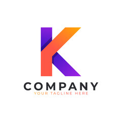 Creative Initial Letter K Logo Modern and Elegant. Purple and Orange Geometric Shape Arrow Style. Usable for Business and Branding Logos. Flat Vector Logo Design Ideas Template Element. Eps10 Vector