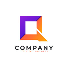Creative Initial Letter Q Logo Modern and Elegant. Purple and Orange Geometric Shape Arrow Style. Usable for Business and Branding Logos. Flat Vector Logo Design Ideas Template Element. Eps10 Vector