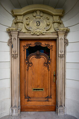 Vienna, Austria - July 25, 2019: Entrance door in one of the buildings in Wieden District