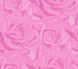 Seamless floral pattern in bloom. Pinkish rose flowers. Vector illustration.