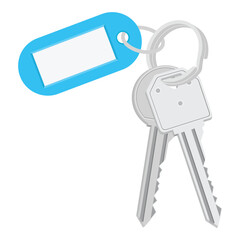 Bunch of keys with keychain and tag isolated on white background