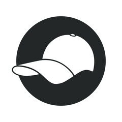 Baseball cap graphic icon. Baseball cap sign in the circle isolated on white background. Vector illustration