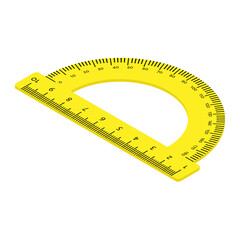 Yellow transparent protractor ruler isolated on white background