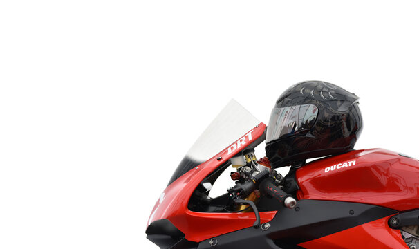Kiev, Ukraine - 04.13.19: Sportbike Ducati 959 Panigale of DRT motorsport closeup