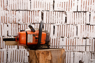 Chainsaw with traces of operation top view