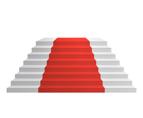 Design elements White stairs realistic, red carpet illustration design with shadow on transparent background. 3D Stand on isolated clean blank table. Vector illustration EPS10 promotional presentation