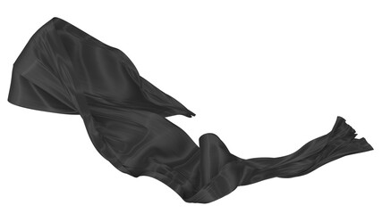Beautiful flowing fabric of black wavy silk or satin. 3d rendering image.