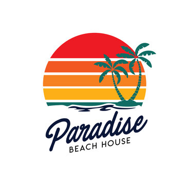 Sunset beach vector logo, perfect for tshirt and beach house logo