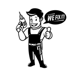 Handyman vector logo in retro style with badge design, perfect for home repair services company logo