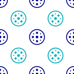 Blue Sewing button for clothes icon isolated seamless pattern on white background. Clothing button. Vector