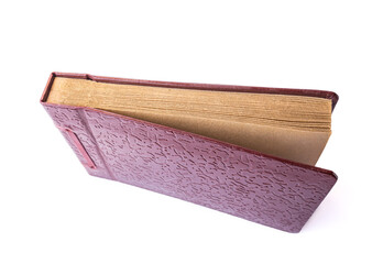 Vintage brown leather textured photo album isolated on white background