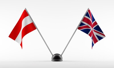 Stand with two national flags. Flags of Austria and Great Britain. Isolated on a white background. 3d rendering