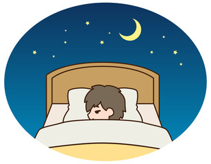 ベッドで眠れない男性／横向き