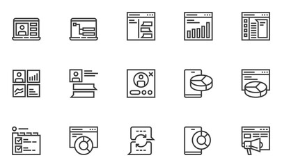 Set of Vector Line Icons Related to CRM. Customer Relationship Management, Interactions with Customers. Editable Stroke. 48x48 Pixel Perfect.