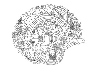 Spring ornamental composition in doodle style 