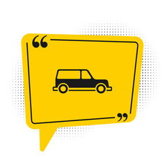 Black Hearse car icon isolated on white background. Yellow speech bubble symbol. Vector