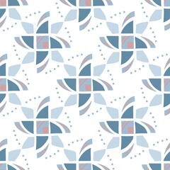 Cute Abstract Geometric Windmill Shape Pattern In Pale Blue And Pink