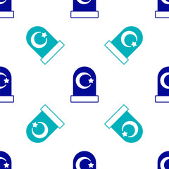 Blue Muslim cemetery icon isolated seamless pattern on white background. Islamic gravestone. Vector