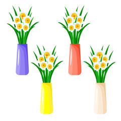 Bouquet-of-daffodils---Narcissus-in-a-vase.-Spring-flowers.-Vector-illustration-isolated