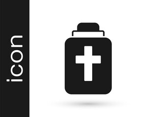 Fototapeta premium Black Funeral urn icon isolated on white background. Cremation and burial containers, columbarium vases, jars and pots with ashes. Vector